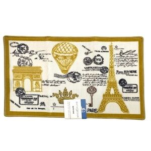 Paris Eiffel Tower French Bath Mat Rug Rectangle White Gold 20 X 32 in